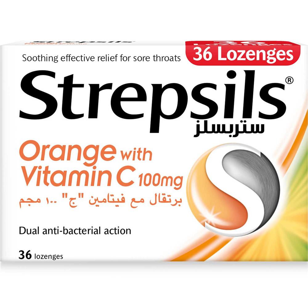 Strepsils Orange With Vitamin C 100 mg Lozenges 36'S