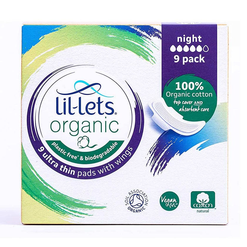 Lil-lets Organic Cotton Ultra-Thin Sanitary Pads With Wings Night Pack 9's