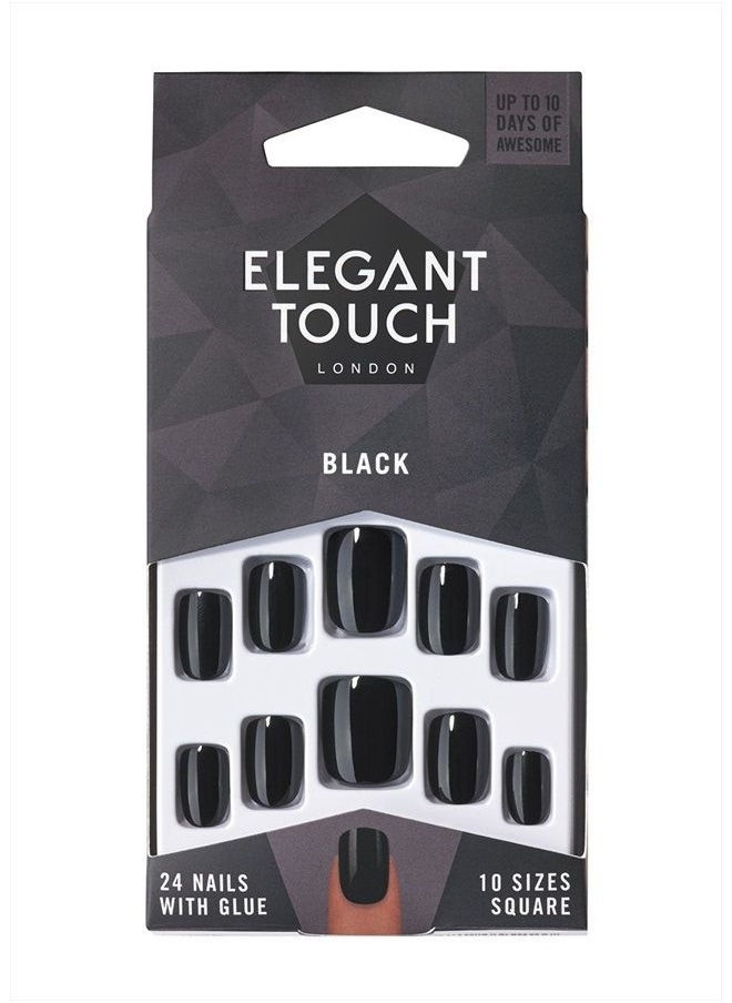 ELEGANT TOUCH Polished Jet Black  Acrylic Press-On False Nails, Short Length 301
