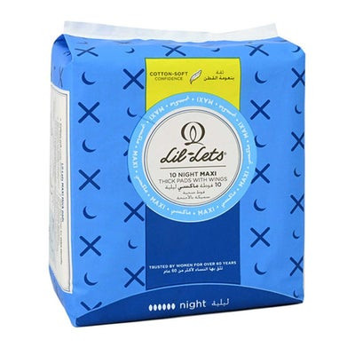 Lil-lets Maxi Thick Cotton Soft Night Sanitary Pads With Wings 10's