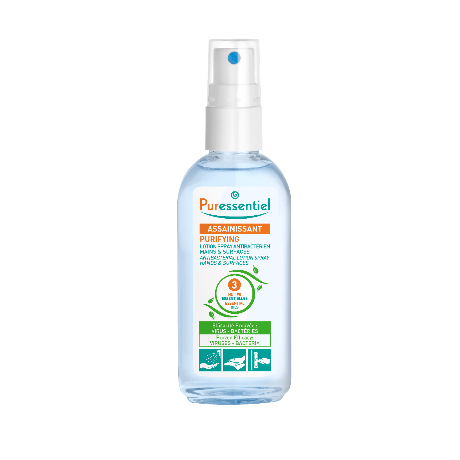 Puressentiel Purifying Antibacterial Lotion Spray Hands & Surfaces with 3 Essential Oils 80ml