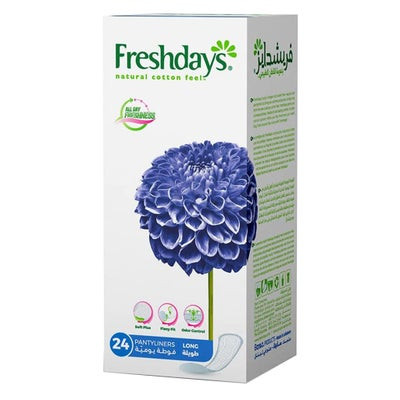 Freshdays Natural Cotton Feel Flexy Fit Odour Control Long Pantyliners, Pack of 24 x 12’s
