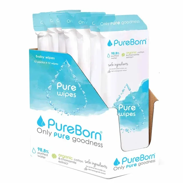 PureBorn Wipes Q Rail 1 Pack (Organic Cotton & Chamomile Extract)