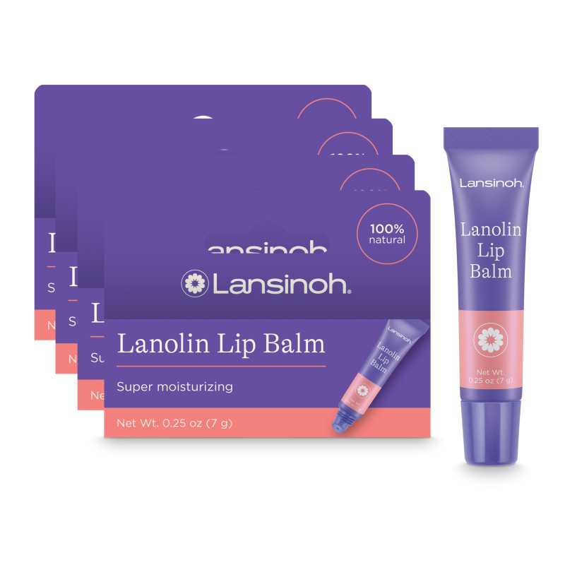 Lansinoh Lanolin Lip Balm, Moisturizing Lip Care, 0.25 Ounces Each, 4 Pack