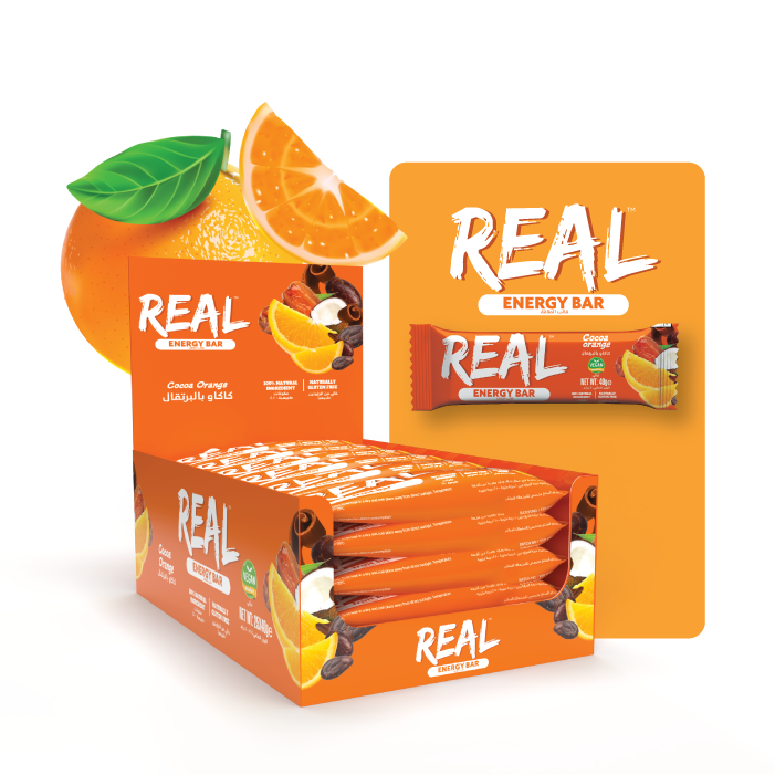 Real Energy Bar Cocoa Orange 40g -Box of 25 Pcs