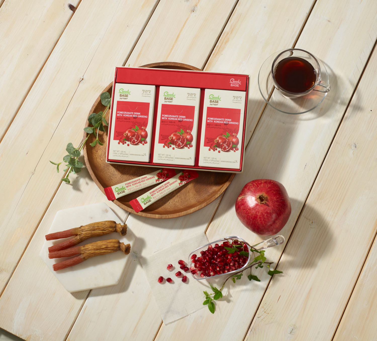 KOREAN RED GINSENG WITH GOOD BASE FRUITS (POMEGRANATE)SET OF 3 BOXES 10 POUCHES PER BOX 300 ML