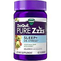 Vicks ZzzQuil PURE Zzzs Sleep+De-Stress Melatonin+Ashwagandha,Gummies 60