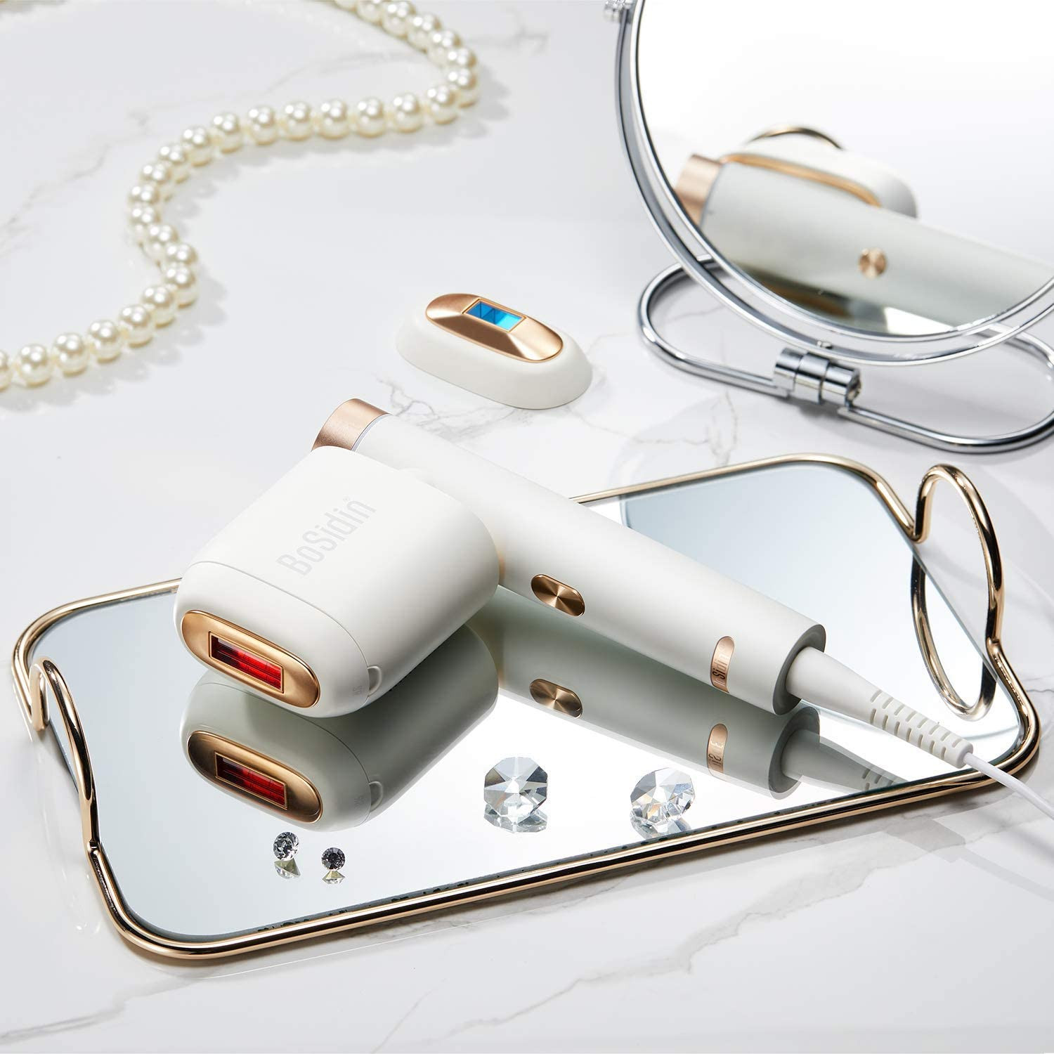 BOSIDIN PERMANENT HAIR REMOVAL DEVICE,PAINLESS EPILATION FOR WOMEN & MEN - BODY AND FACE (WHITE)