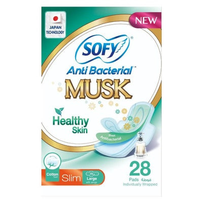 Sofy Anti-Bacterial Musk Healthy Skin Slim Sanitary Pad Large, Pack of 28