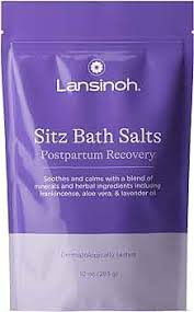 Lansinoh Sitz Bath Salts, Postpartum Essentials, And Hemorrhoid Treatment, Epsom Salt Bath Soak With Lavender Oil, 10 Ounce, Frankincense And Aloe Vera