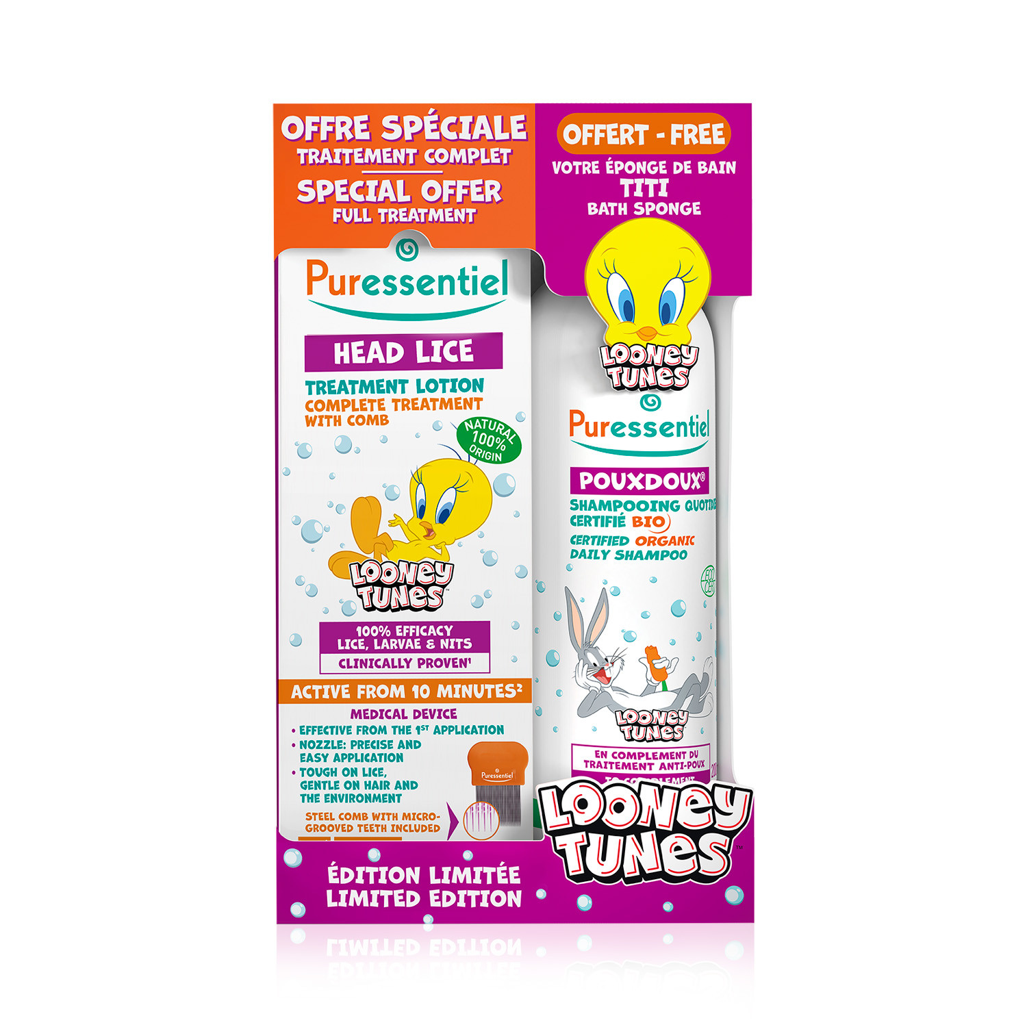 Puressentiel Looney Tunes Head Lice Lotion + Comb + Shampoo Combo Pack