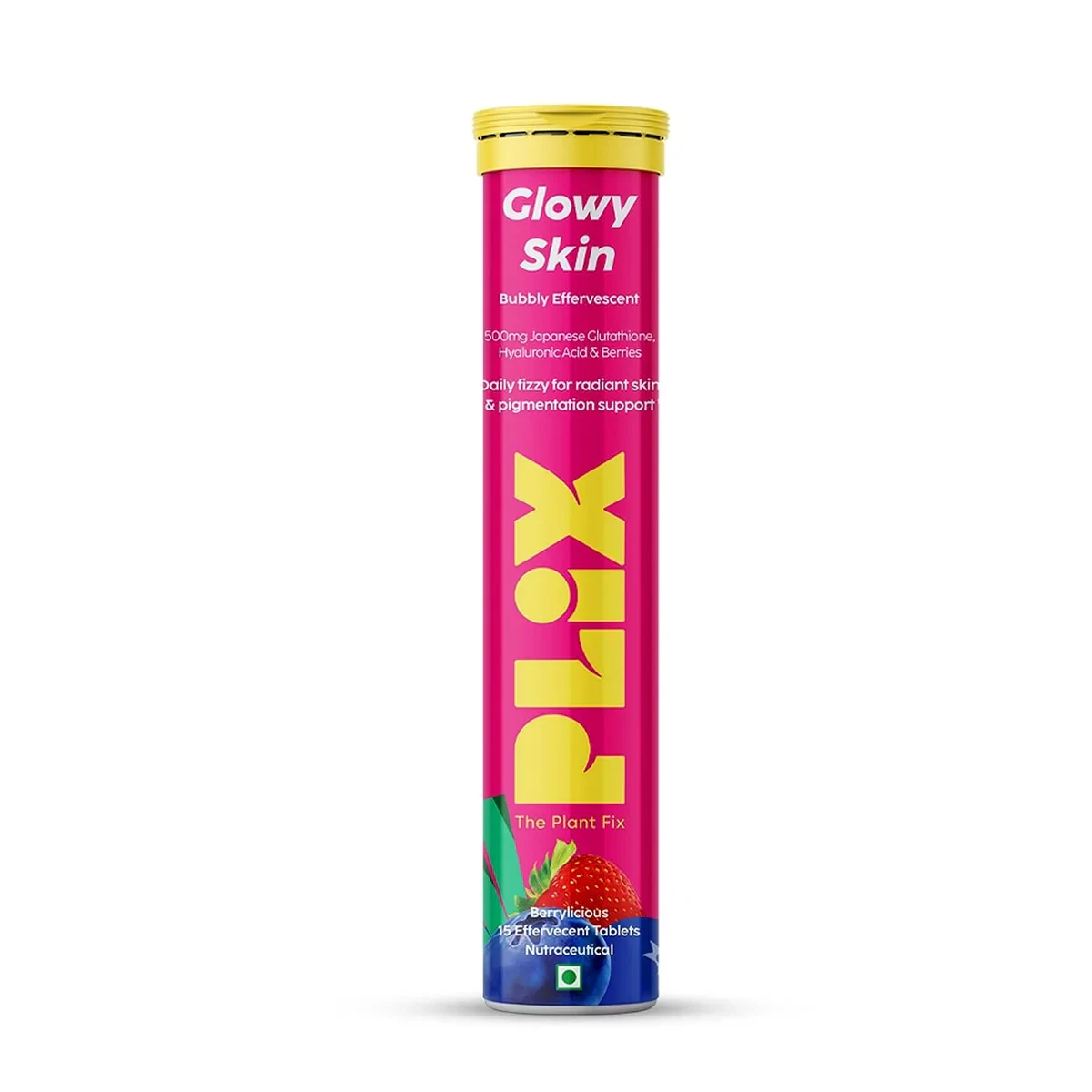 PLIX THE PLANT FIX Glutathione Fizzies with Vit C for Bright Skin-Strawberry-15 tabs