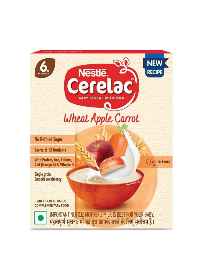 CERELAC 300g Baby Cereal | No Refined Sugar | Wheat Apple Carrot for 6-24 months baby | Omega 3 Iron Protein Calcium for babies | Instant infant Cereal | Travel Friendly