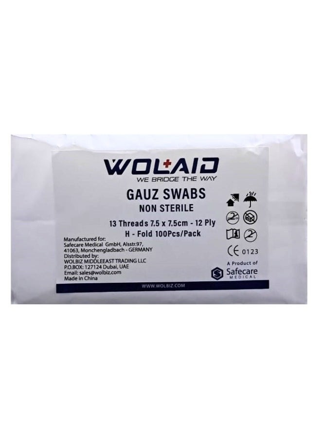 Wolaid Gauz Swabs Non Sterile  12Ply 7.5X7.5Cm