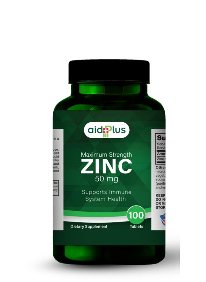 Aidplus 50 Mg  Zinc – 100 Tablets, Immune Support, Skin Health, And Antioxidant Protection