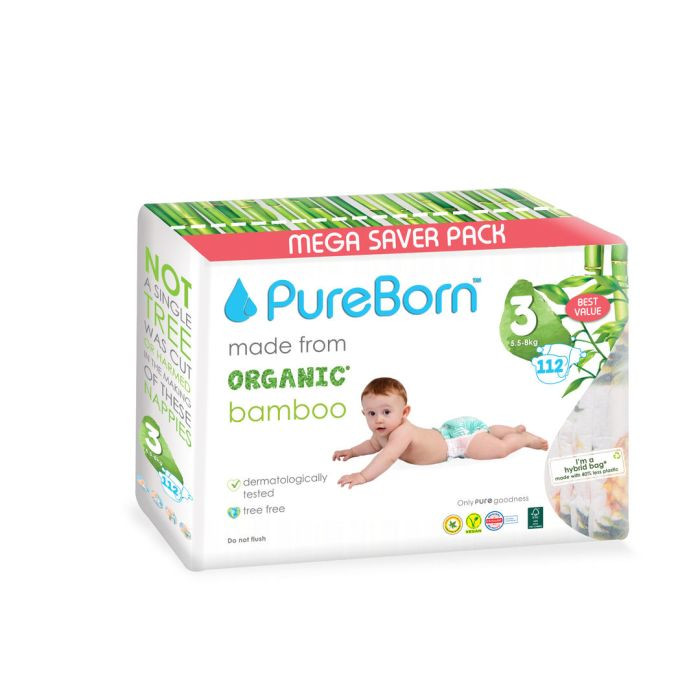 PureBorn Size 3 Value Packs 5.5 to 8 KG 112 Pcs