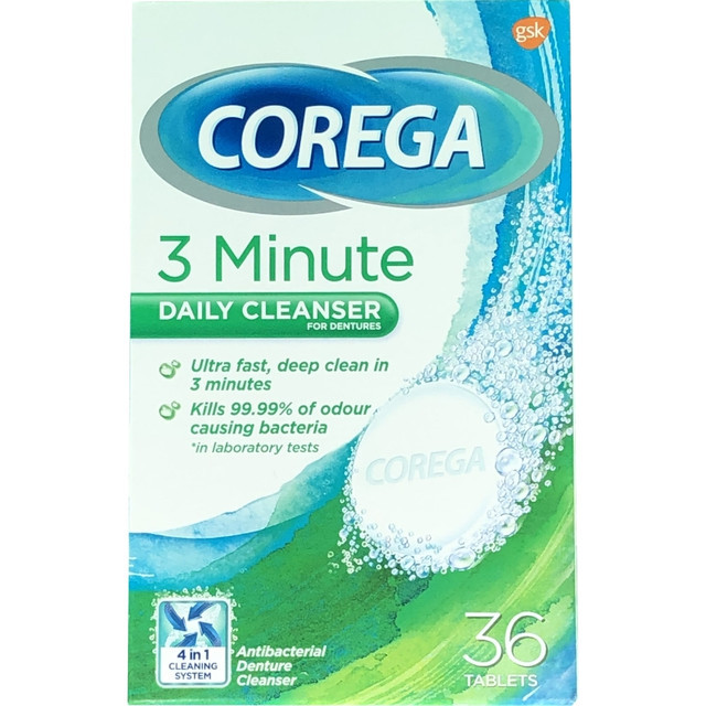 Corega Daily Cleanser For Dentures Tablets 36'S