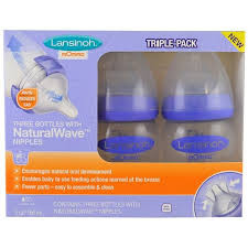 Lansinoh Pack Of 3 Natural Wave Slow 3 x 160ml Flow Feeding Nipple Bottles