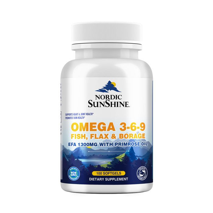 Nordic Sunshine Fish Flax & Borage 3-6-9  100 Softgels With Primrose Oil