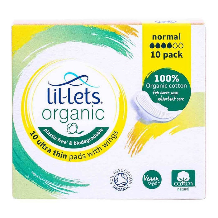 Lil-lets Organic Cotton Ultra-Thin Sanitary Pads With Wings Normal Pack 10's