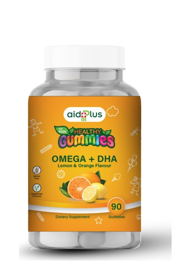Aidplus 90 Count Omega+Dha Gummies For Kid-Multivitamins + Minerals Cool S Dietary Supplement, Supports Brain, Vision & Heart Health, Gluten-Free, Lemon & Orange Flavored