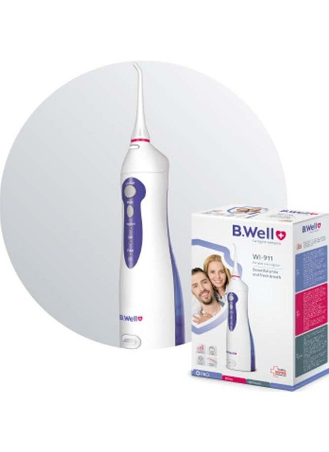 B.Well Swiss WI-911 3- Mode Portable Oral Irrigator Water Flosser  Li-ion Battery Charger Adapter & with Two User Tip
