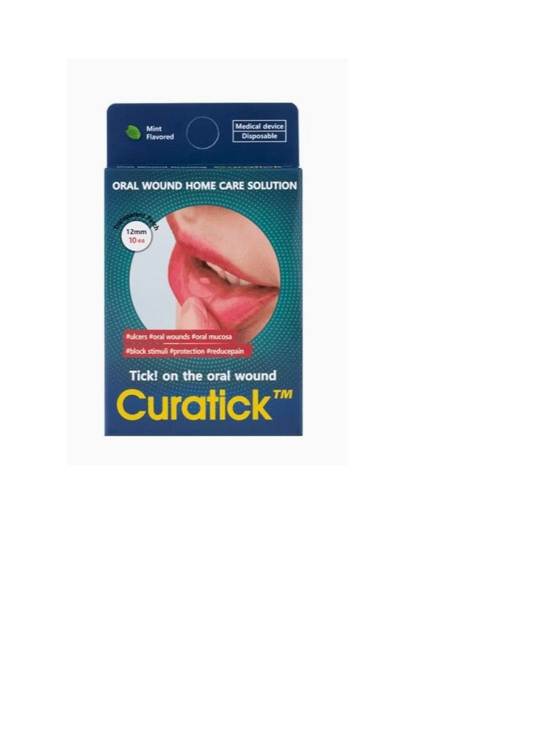 Curatick 12mm Oral Wound Home Care Solution – Transparent Patch for Oral Wounds, Mint Flavored,  (10 Patches)