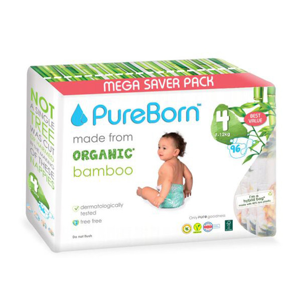 PureBorn Size 4 Value Packs 7 to 12 KG 96 Pcs