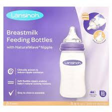 Lansinoh Breastmilk Feeding Bottles with NaturalWave  8 oz 240 mlNipple Medium Flow 3 Bottles  Each