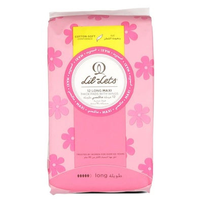 Lil-lets Maxi Thick Long Cotton Soft Sanitary Pads With Wings 12's