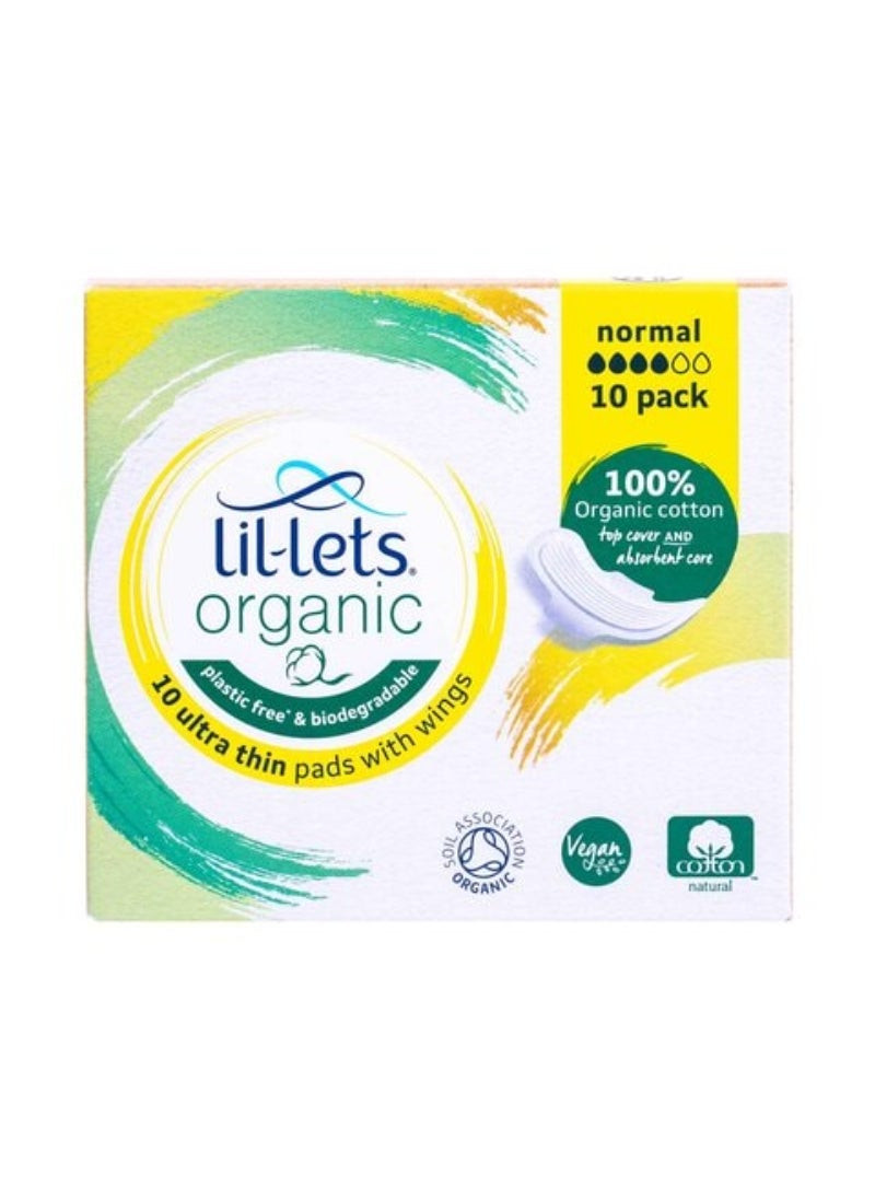Lil-Lets Organic Ultra Thin Normal Sanitary Pads With Wings 10 Pads White