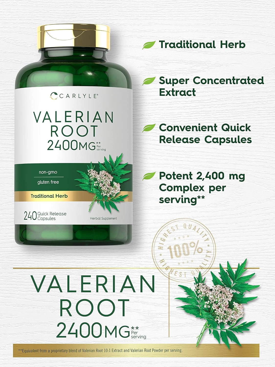 Valerian Root Capsules 2400mg, 240 pills