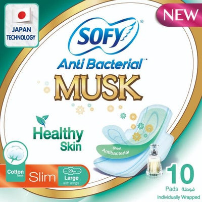 Sofy Anti-Bacterial Musk Healthy Skin Slim Sanitary Pad Large, Pack of 10