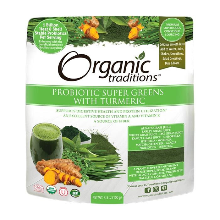 Organic Traditions Probiotic Super Greens With Turmeric 100 g