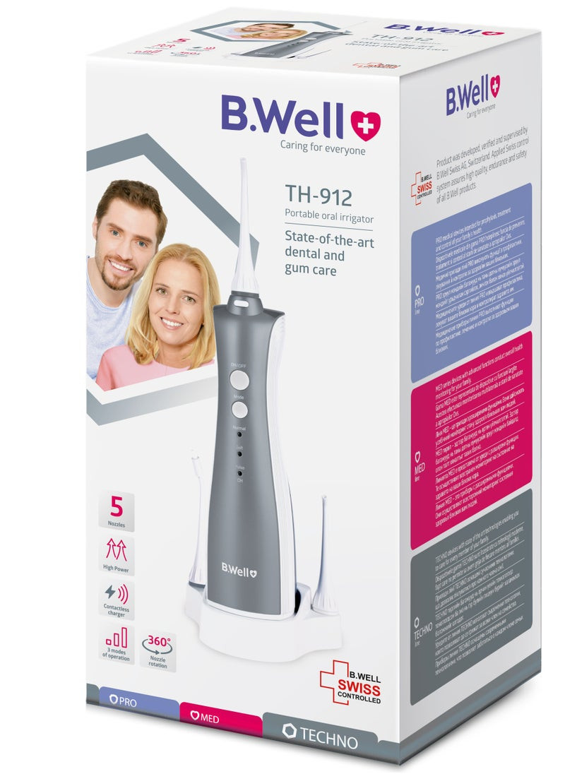 B.Well Swiss TH-912 3-  Li-ion Battery Charger Adapter & Mode Portable Oral Irrigator Water Flosser with Five Nozzles