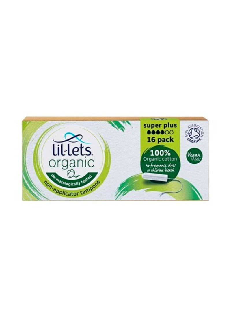 Lil-Lets Organic Non-Applicator Super Plus 16  White Tampons