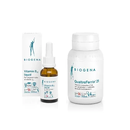 BIOGENA Vegan Essentials Bundle ( Vitamin B12 Drops + QuattroFerrin 21 )