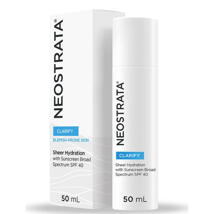 Neostrata 50ml Clarify Sheer Hydration Sunscreen Broad Spectrum (SPF40) with Neo Glucosamine AHAs