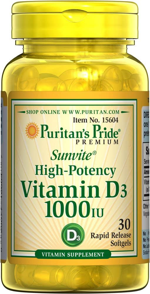 PURITANS PRIDE HIGH POTENCY VITAMIN D3 25 MCG (1000 IU) 30 SOFTGELS