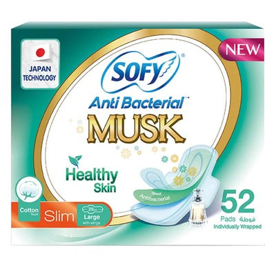 Sofy Anti-Bacterial Musk Healthy Skin Slim Sanitary Pad Large, Pack of 52