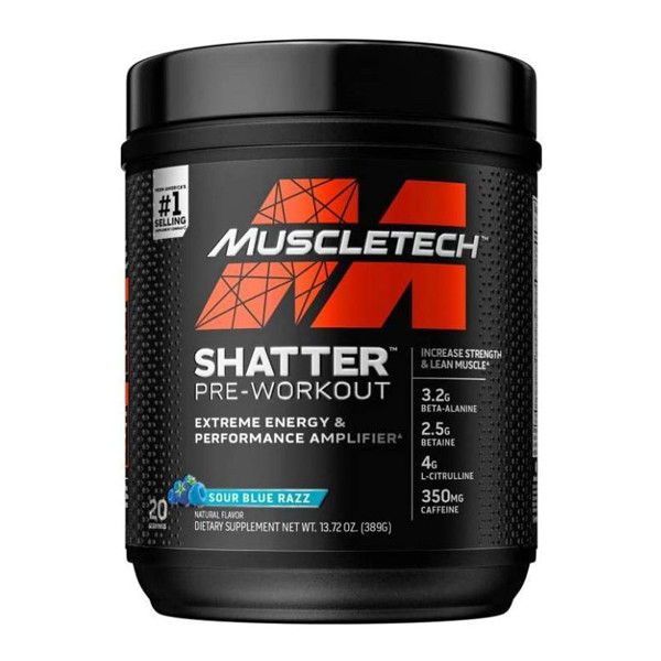 Muscle Tech Shatter Pre Workout Sour Blue Razz 20 Servings