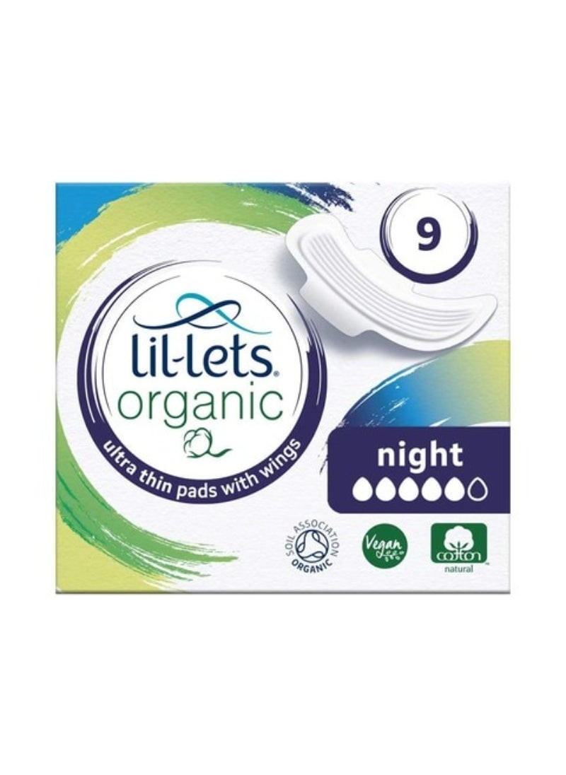 Lil-Lets Organic Ultra Thin Night Sanitary Pads With Wings 9 Pads White