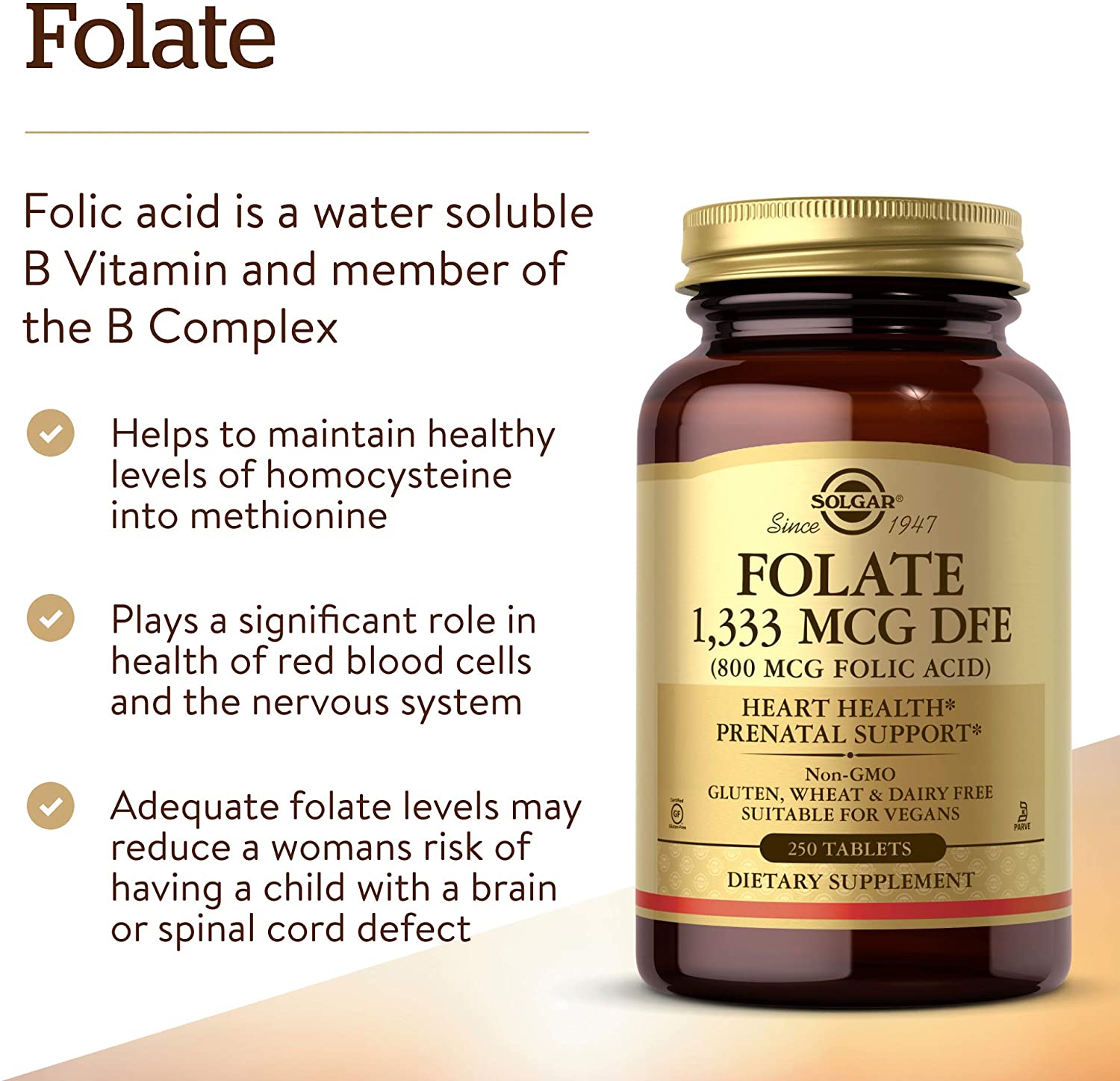 SOLGAR FOLATE 1333 MCG DFE FOLIC ACID TABLETS 250'S-MEDILIFE PHARMACY-UAE