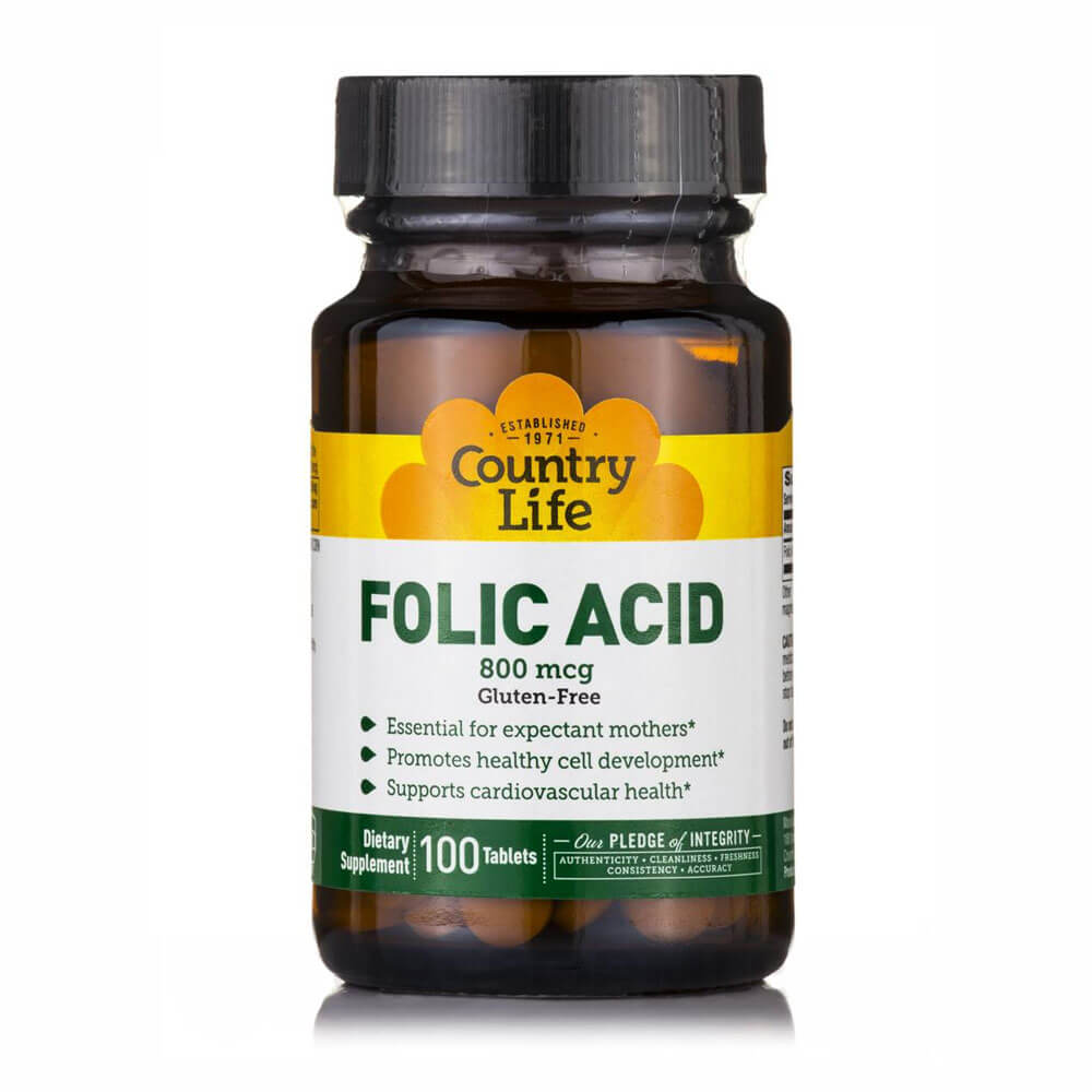 COUNTRY LIFE FOLIC ACID 800 MCG TABLETS 100'S