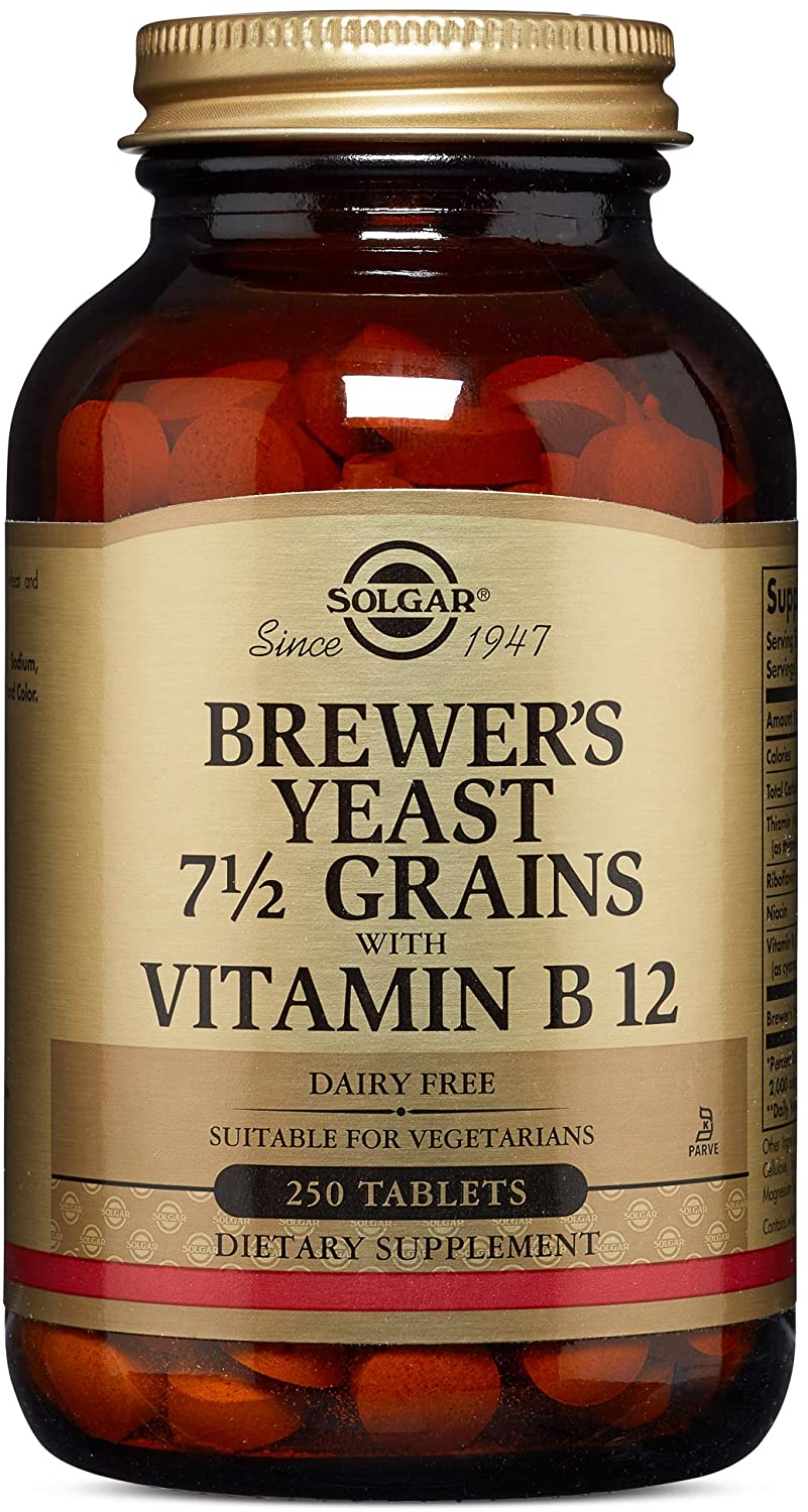 SOLGAR BREWER'S YEAST 71/2 GRAINS WITH VITAMIN B12 TABLETS 250 COUNT