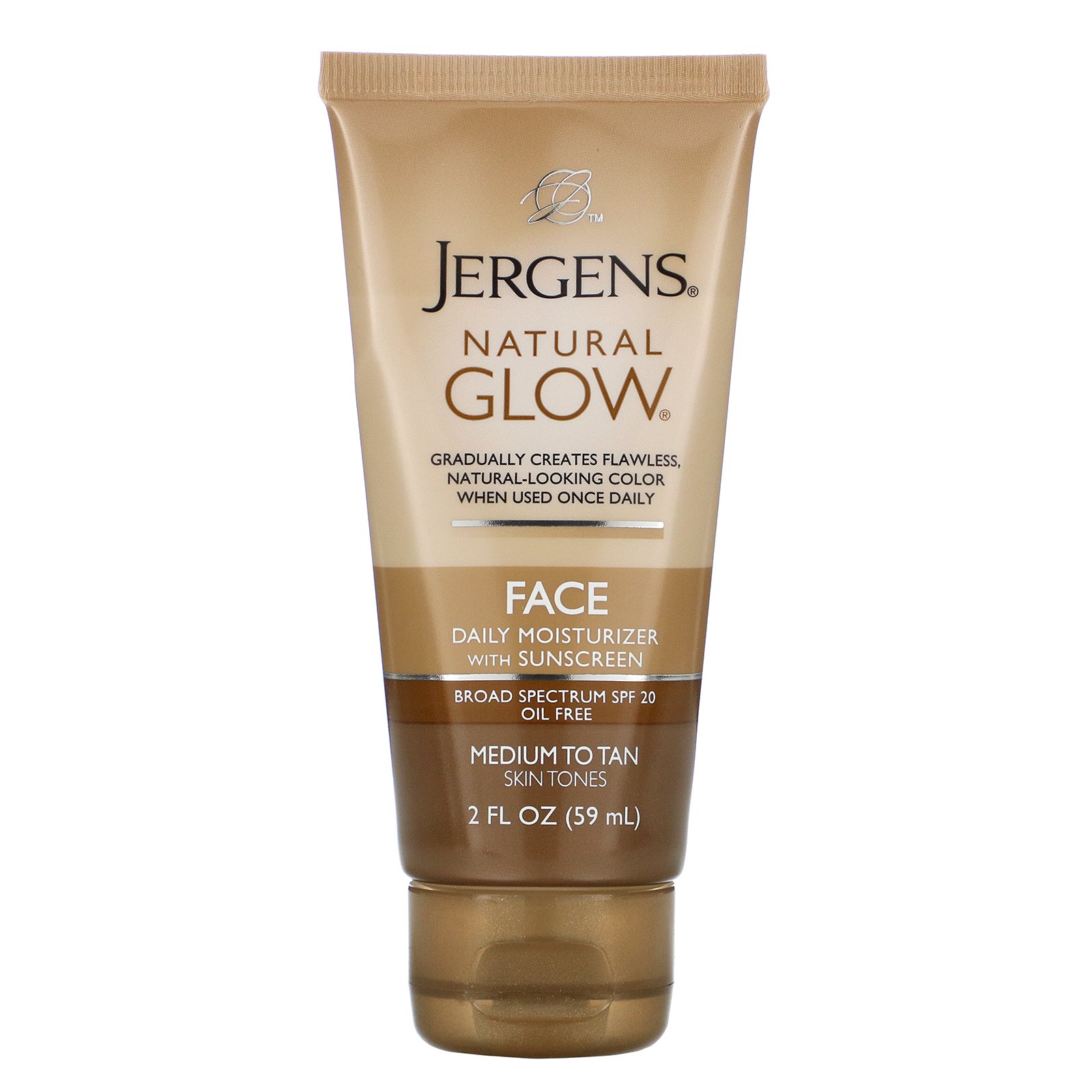 JERGENS NATURAL GLOW FACE DAILY MOISTURIZER SPF 20 MEDIUM TO TAN 59 ML